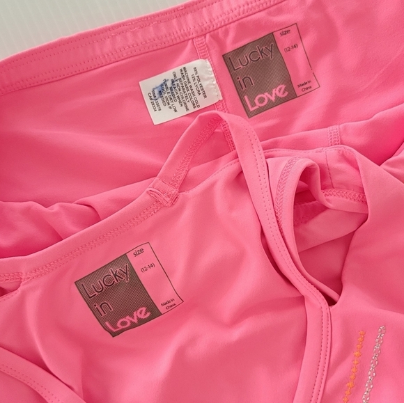 Lucky In Love Pleated Ruffle Skirt Matching Tank Top Barbie Pink Embroidered. - Picture 14 of 16